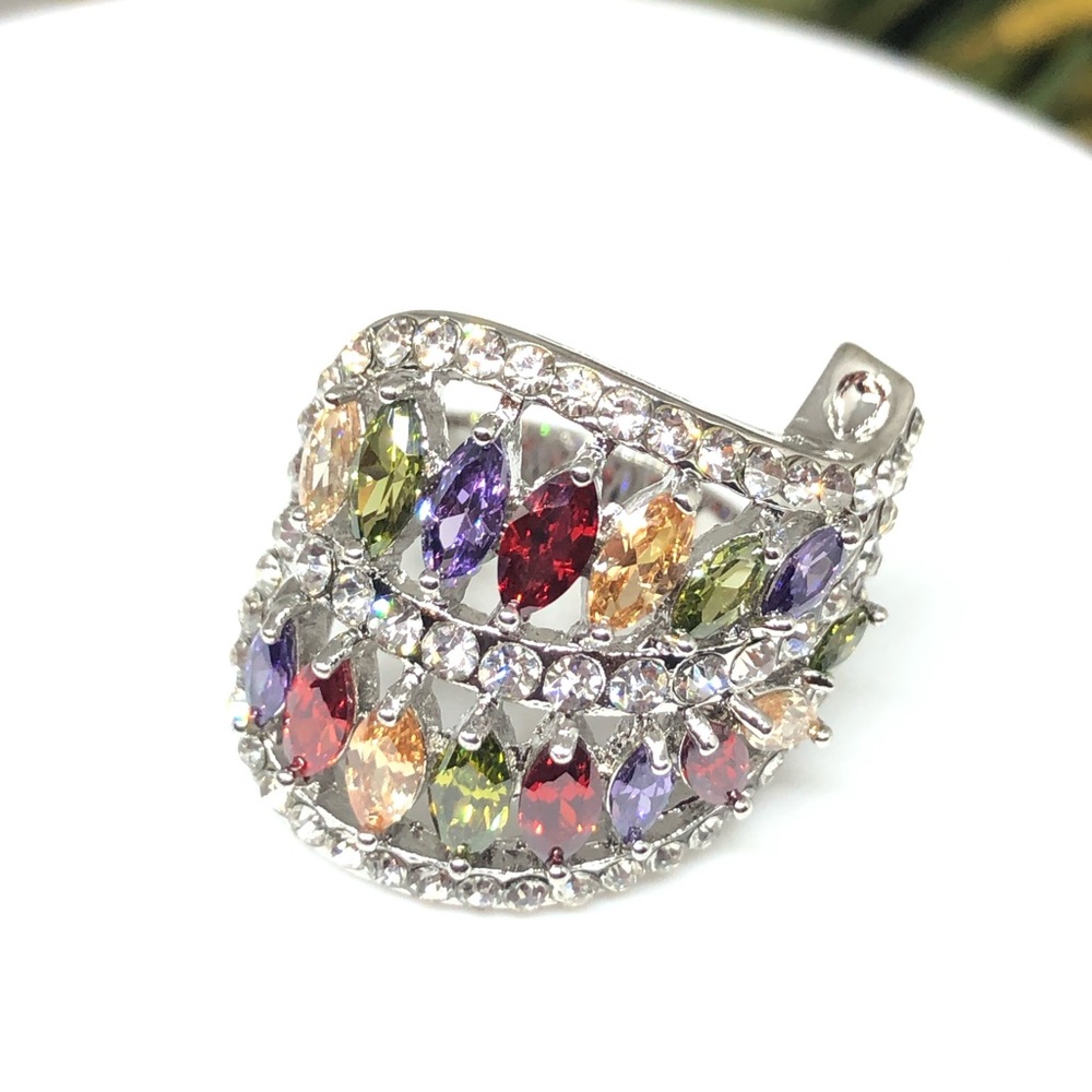 Silver Multi Colored Cz Leaf Ring - image 7